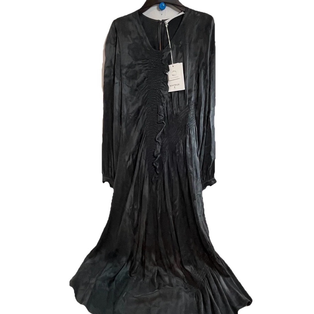 Beatrice B Black Asymmetrical Raunch Front Long Sleeve Dress NWT Size XXS